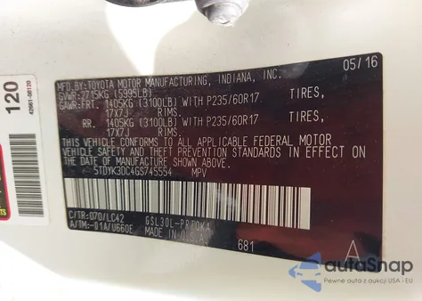 2016 Toyota Sienna Xle Premium 8 Passenger z USA, uszkodzony, nr VIN 5TDYK3DC4GS745554